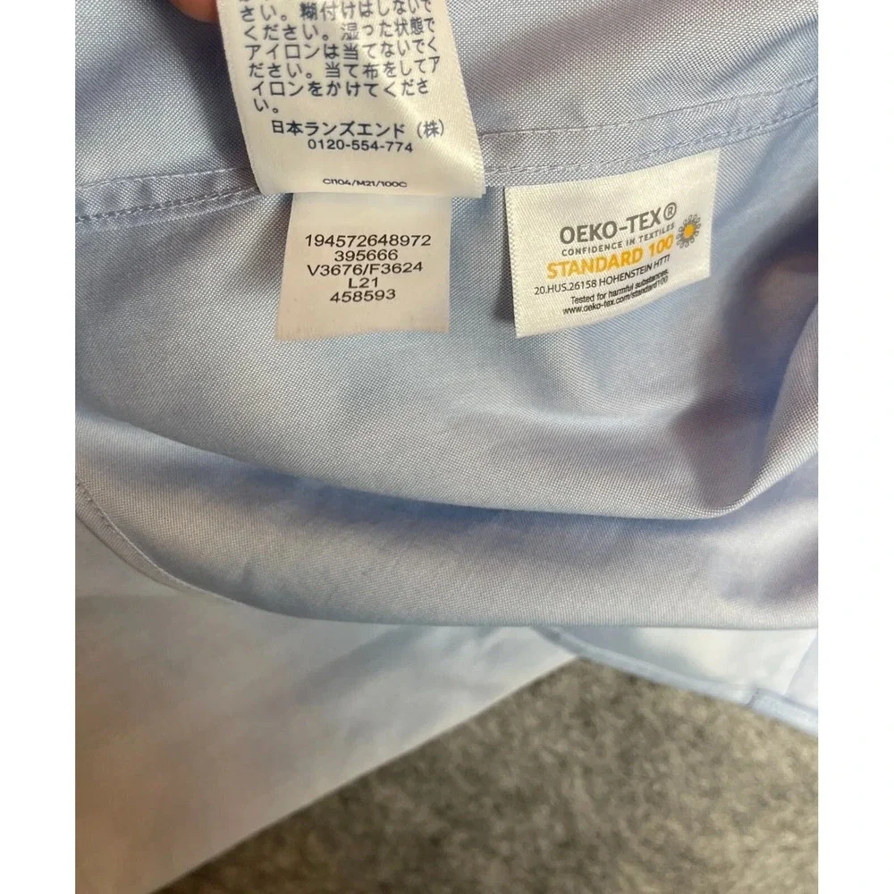 Lands' End Dress Shirt Men 16.5 Blue 100% Cotton Tailored Fit Collar Button Down
